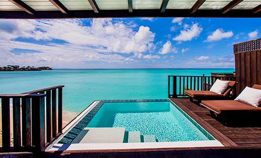 sunset pool cottage view